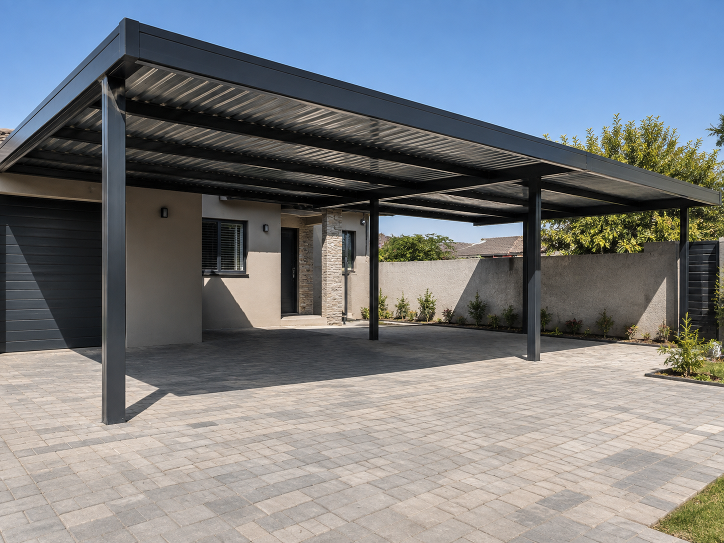 Multi vehicle steel carport